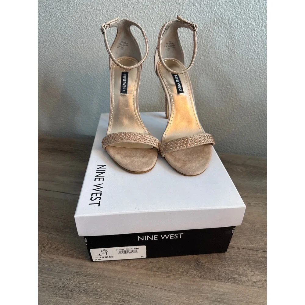 Nine West Toria2 Womens 7M Pink Rhinestone Stiletto Ankle Strap Heels
